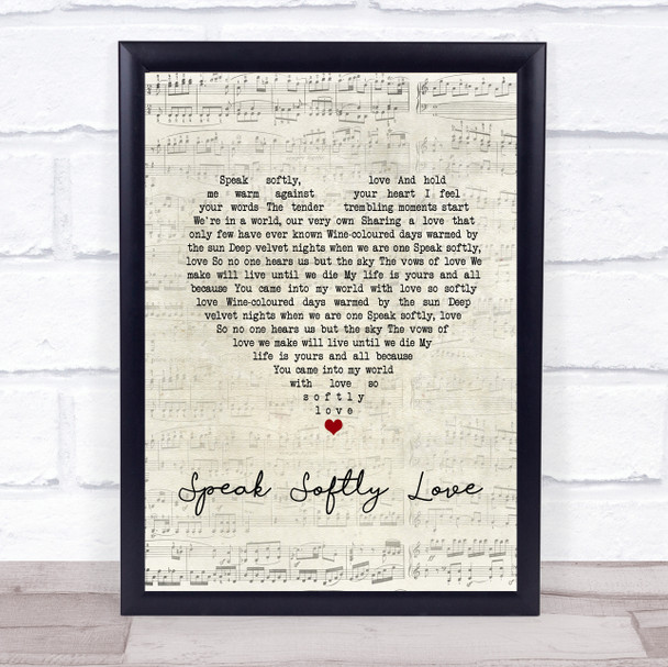 Andy Williams Speak Softly Love Script Heart Song Lyric Print