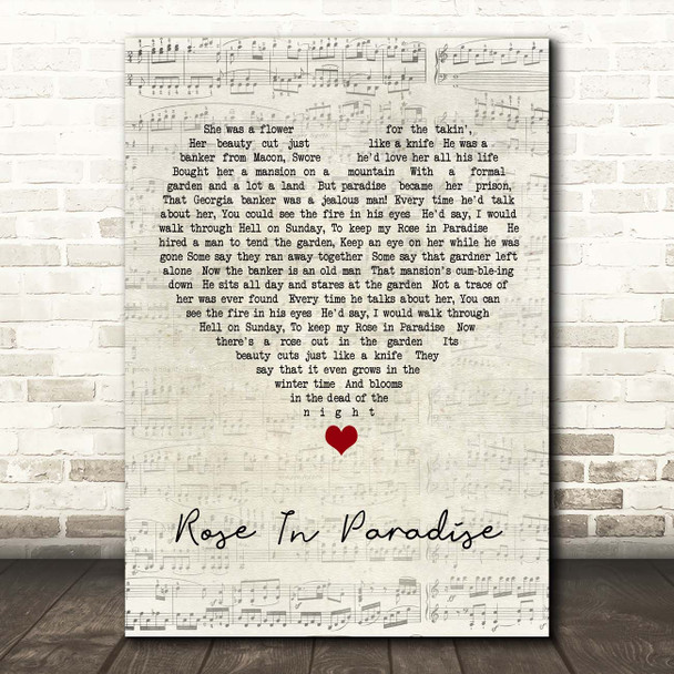 Waylon Jennings Rose In Paradise Script Heart Song Lyric Print
