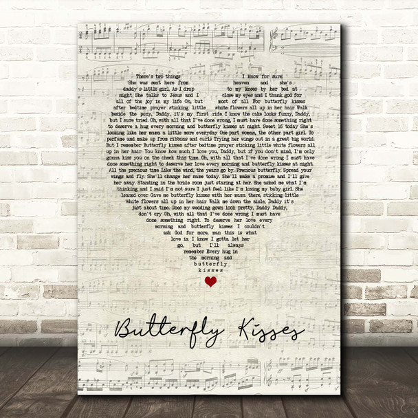 Bob Carlisle Butterfly Kisses Script Heart Song Lyric Print