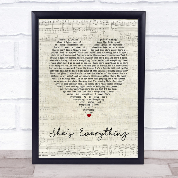 Brad Paisley She's Everything Script Heart Song Lyric Print