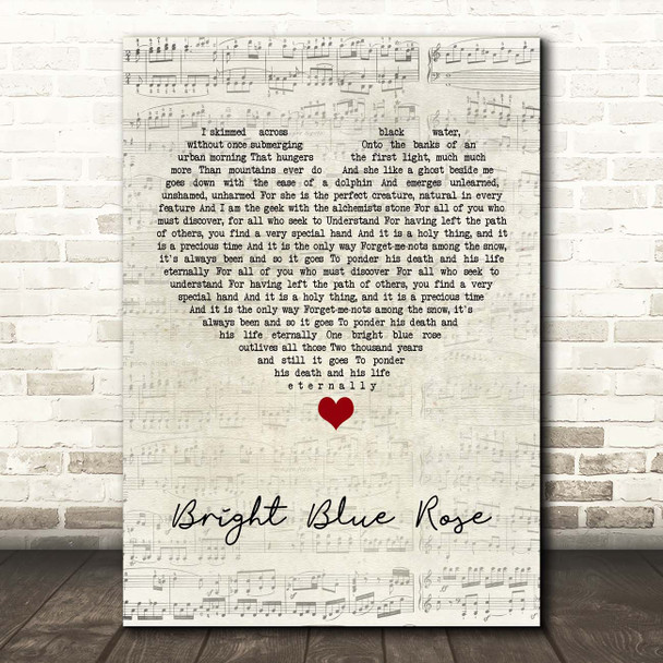 Christy Moore Bright Blue Rose Script Heart Song Lyric Print