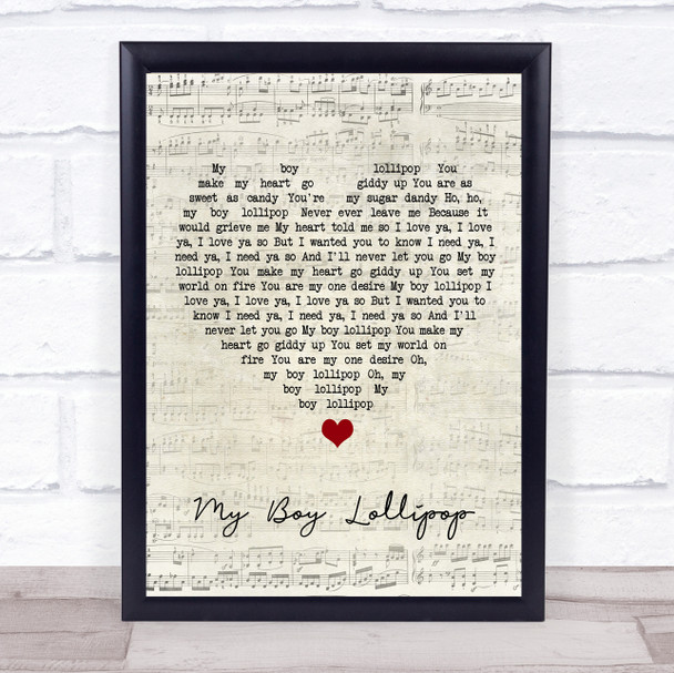 Millie Small My Boy Lollipop Script Heart Song Lyric Print