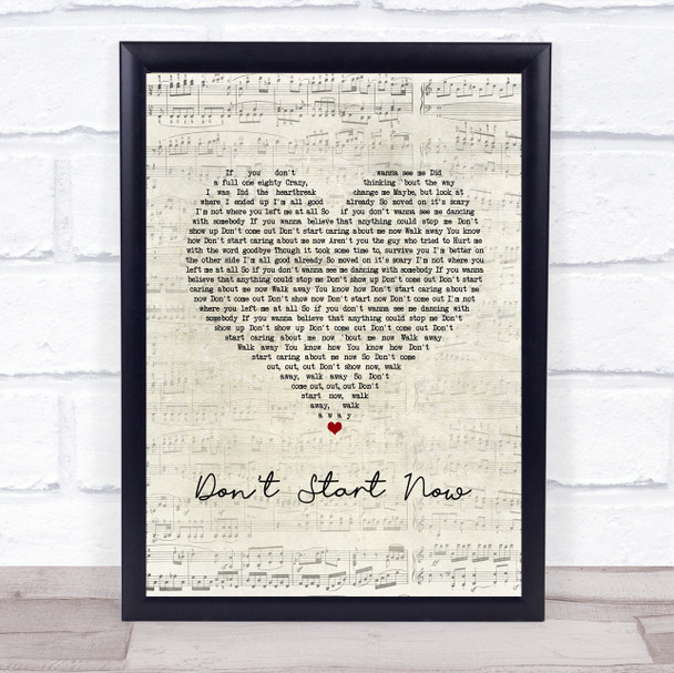 Dua Lipa Don't Start Now Script Heart Song Lyric Print