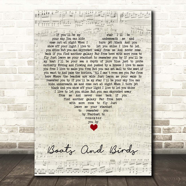 Gregory And The Hawk Boats And Birds Script Heart Song Lyric Print