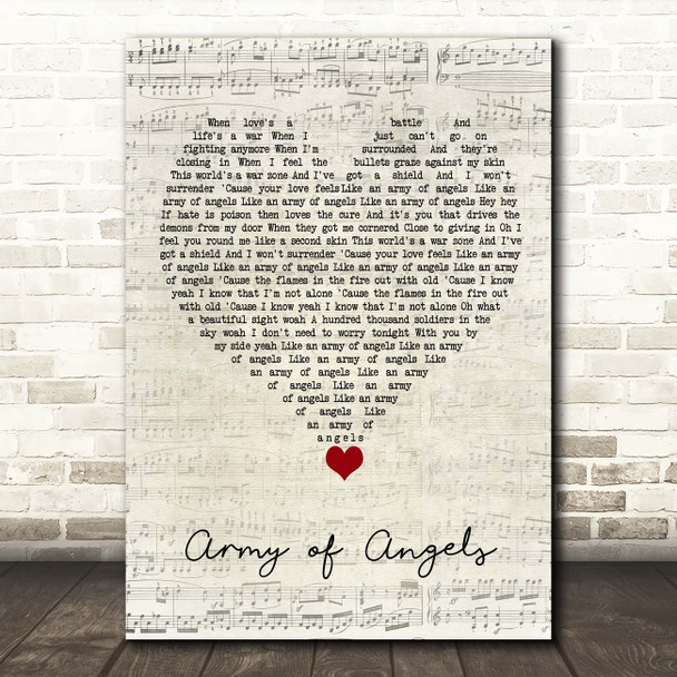 The Script Army of Angels Script Heart Song Lyric Print