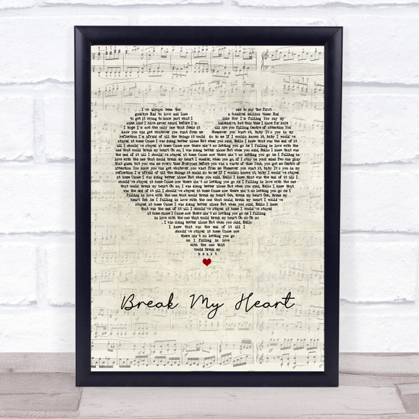 Dua Lipa Break My Heart Script Heart Song Lyric Print