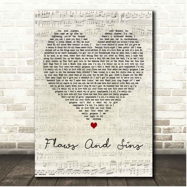 Juice WRLD Flaws And Sins Script Heart Song Lyric Print