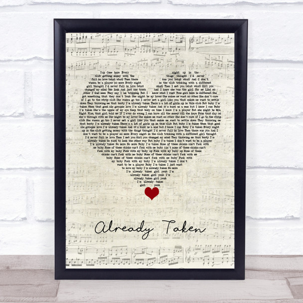 Trey Songz Already Taken Script Heart Song Lyric Print