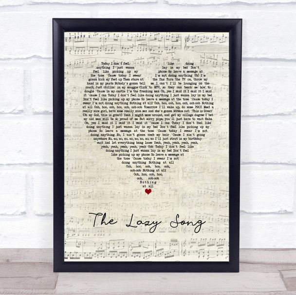 Bruno Mars The Lazy Song Script Heart Song Lyric Print