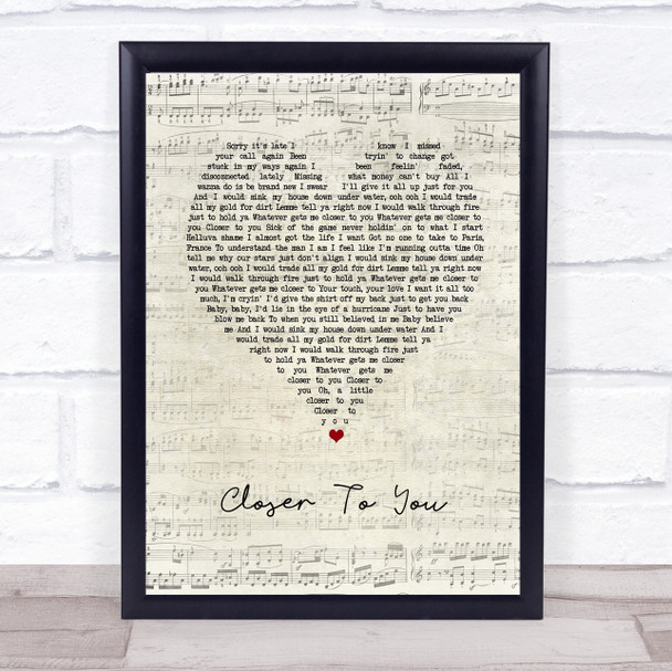 Adam Lambert Closer To You Script Heart Song Lyric Print