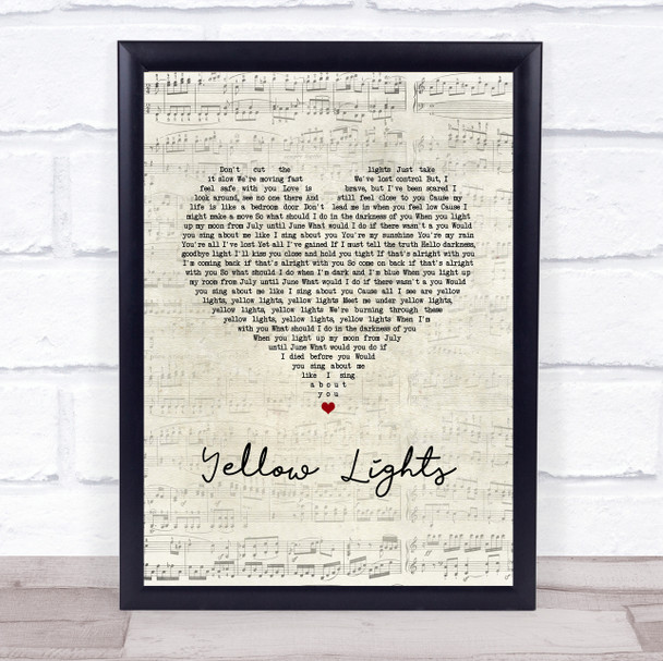 Harry Hudson Yellow Lights Script Heart Song Lyric Print