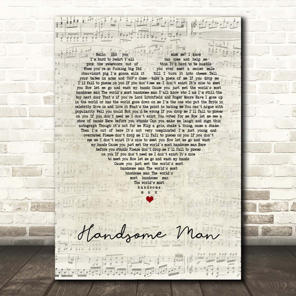 Robbie Williams Handsome Man Script Heart Song Lyric Print