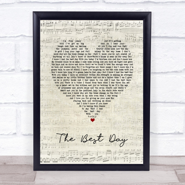 Taylor Swift The Best Day Script Heart Song Lyric Print