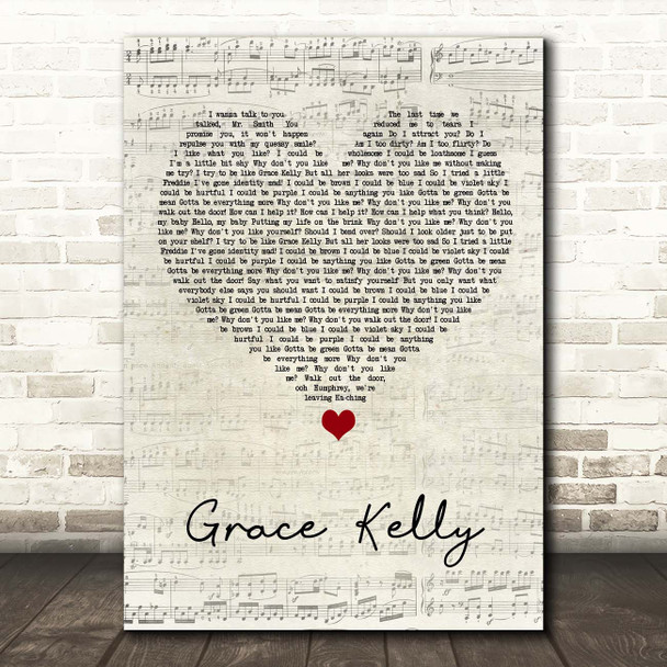 MIKA Grace Kelly Script Heart Song Lyric Print