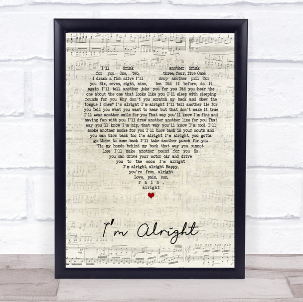 Stereophonics Im Alright Script Heart Song Lyric Print