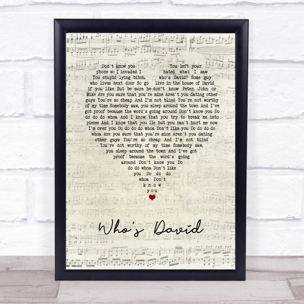 Busted Who's David Script Heart Song Lyric Print