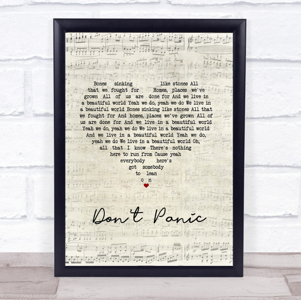 Coldplay Don't Panic Script Heart Song Lyric Print
