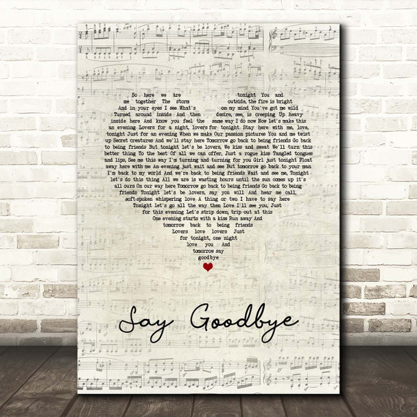 Dave Matthews Band Say Goodbye Script Heart Song Lyric Print