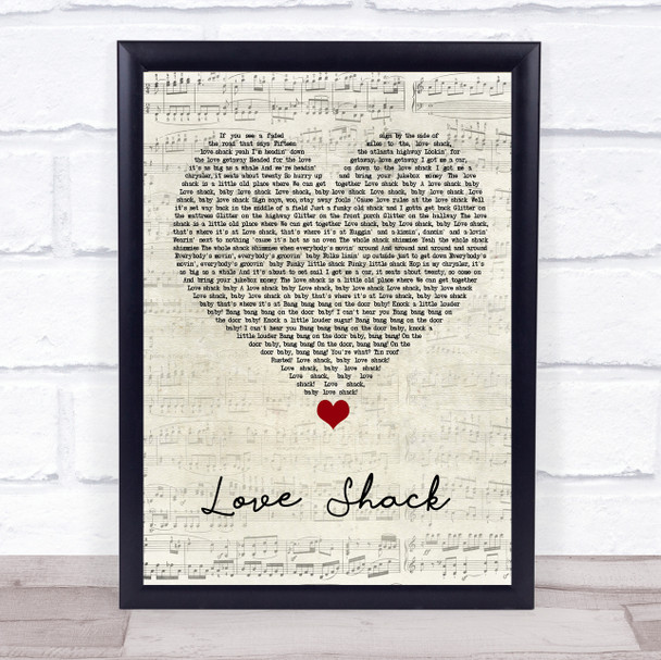 B-52s Love Shack Script Heart Song Lyric Print