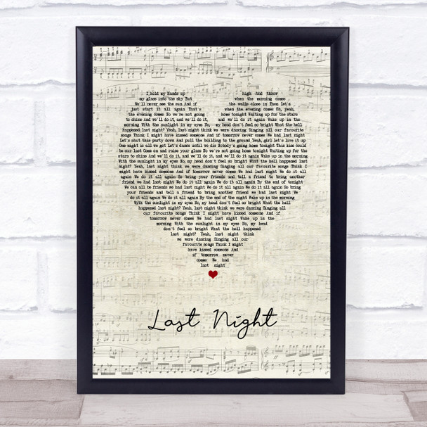 The Vamps Last Night Script Heart Song Lyric Print