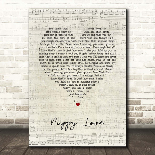 This Wild Life Puppy Love Script Heart Song Lyric Print