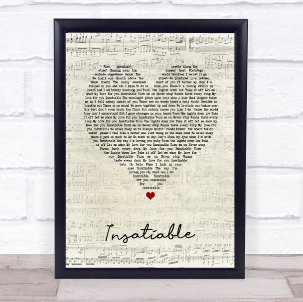 Darren Hayes Insatiable Script Heart Song Lyric Print