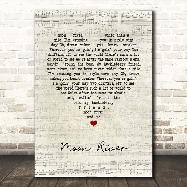 Henry Mancini Moon River Script Heart Song Lyric Print