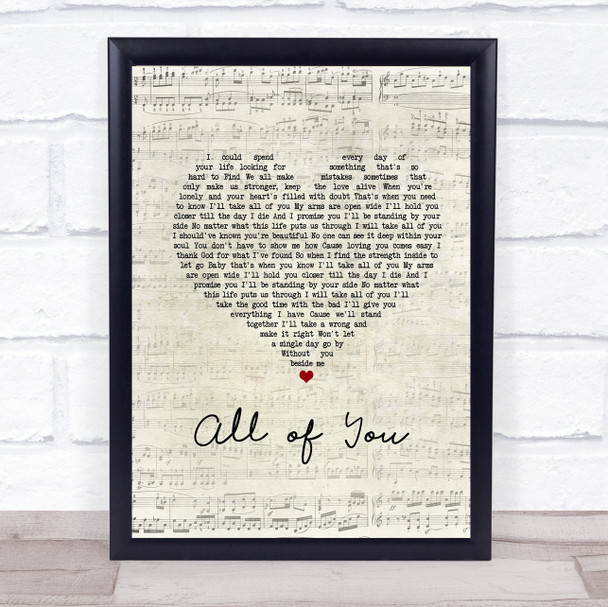 Journey South All of You Script Heart Song Lyric Print