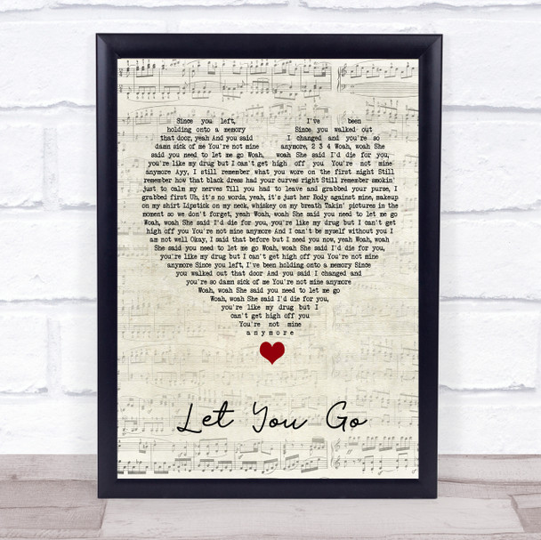 Machine Gun Kelly Let You Go Script Heart Song Lyric Print