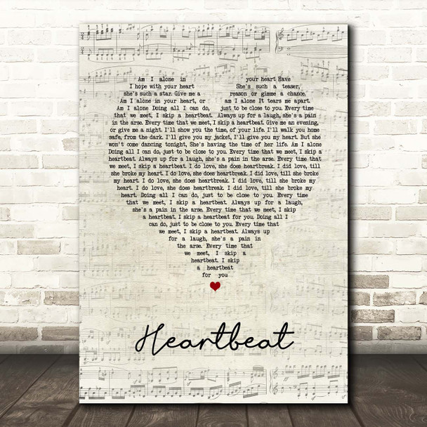 Scouting For Girls Heartbeat Script Heart Song Lyric Print