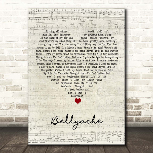 Billie Eilish Bellyache Script Heart Song Lyric Print