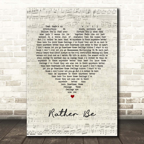 The Verve Rather Be Script Heart Song Lyric Print