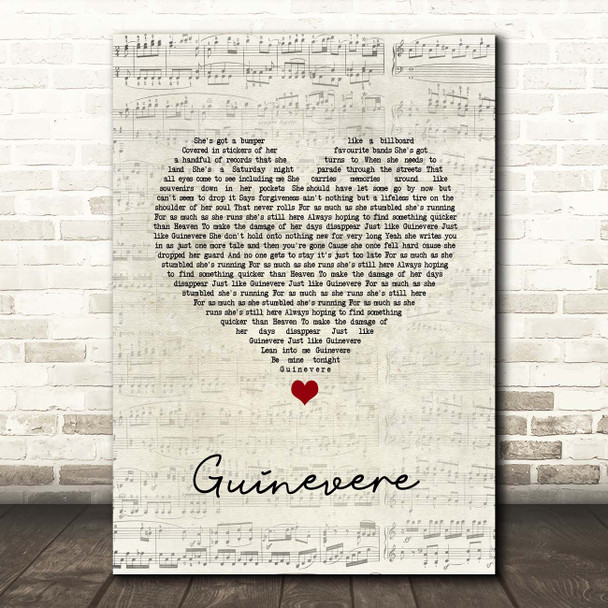Eli Young Band Guinevere Script Heart Song Lyric Print