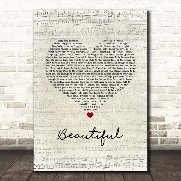 Marillion Beautiful Script Heart Song Lyric Print