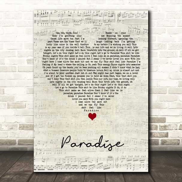 Bazzi Paradise Script Heart Song Lyric Print