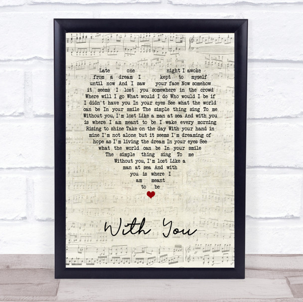 Ronan Keating With You Script Heart Song Lyric Print