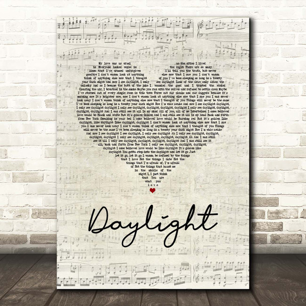 Taylor Swift Daylight Script Heart Song Lyric Print