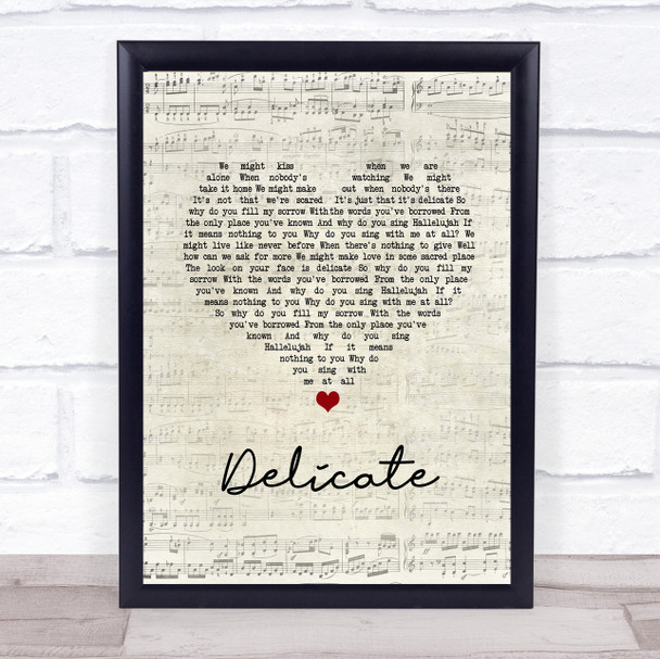 Damien Rice Delicate Script Heart Song Lyric Print