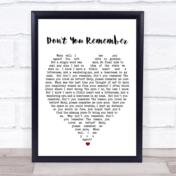 Don't You Remember Adele Heart Quote Song Lyric Print