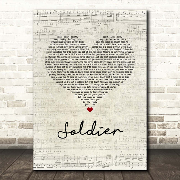 James TW Soldier Script Heart Song Lyric Print