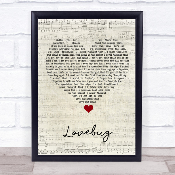 Jonas Brothers Lovebug Script Heart Song Lyric Print