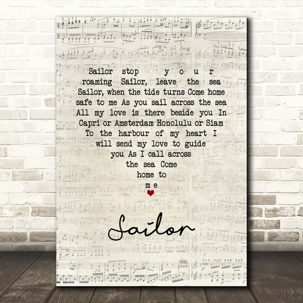 Petula Clark Sailor Script Heart Song Lyric Print