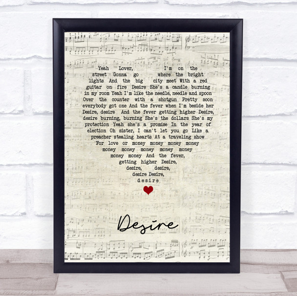 U2 Desire Script Heart Song Lyric Print