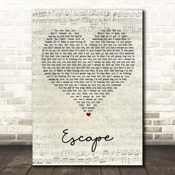 Enrique Iglesias Escape Script Heart Song Lyric Print