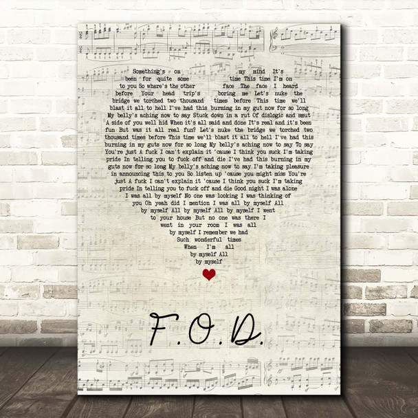 Green Day F.O.D. Script Heart Song Lyric Print