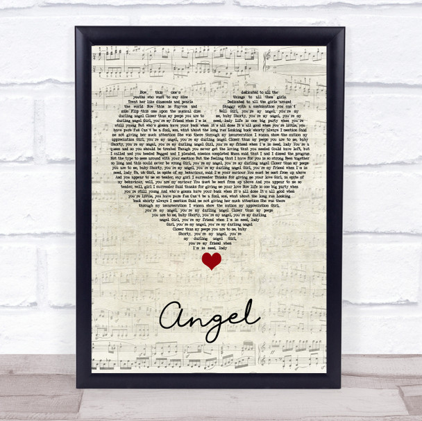 Shaggy Angel Script Heart Song Lyric Print