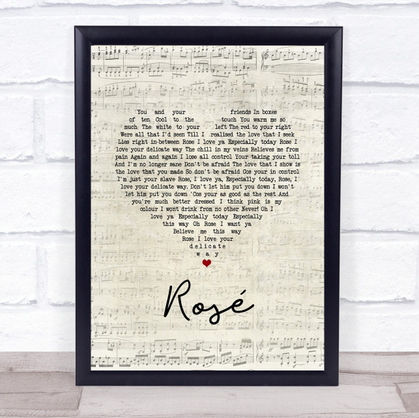 The Feeling Rosé Script Heart Song Lyric Print