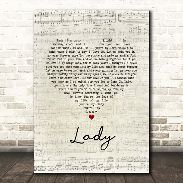 Lionel Richie Lady Script Heart Song Lyric Print