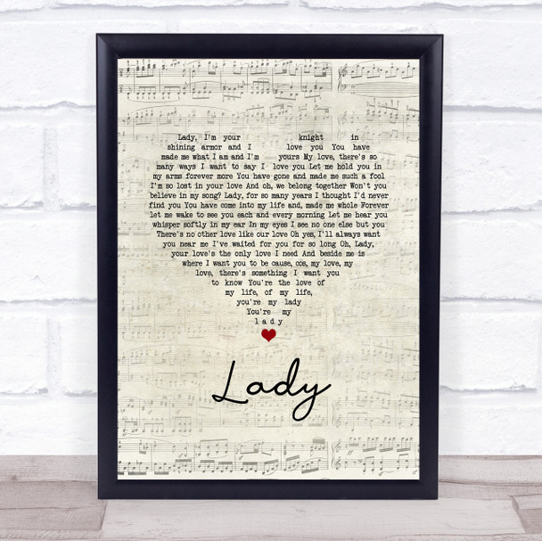 Lionel Richie Lady Script Heart Song Lyric Print