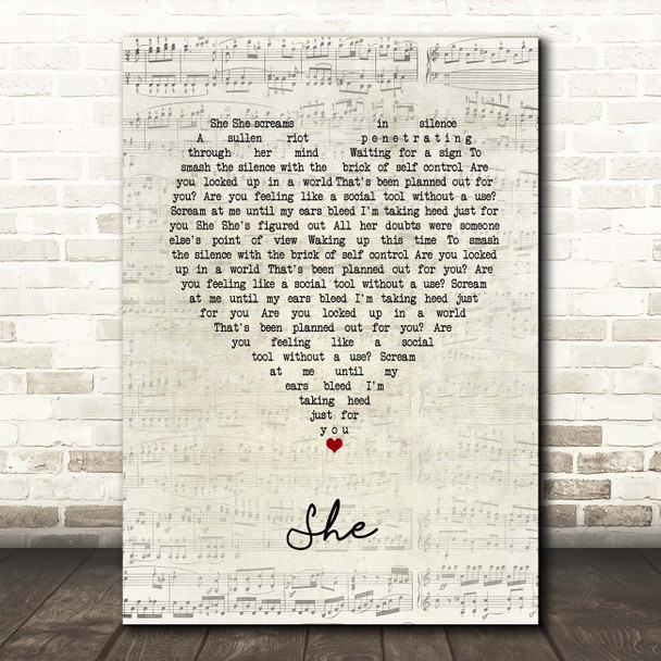 Green Day She Script Heart Song Lyric Print